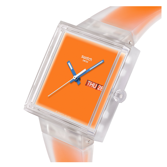 Relógio Swatch homem Laranja Quadrado  Data