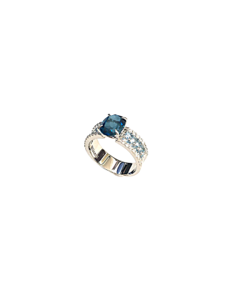 Anel Color Hits Ouro Branco, Top&aacute;zio Azul E Diamantes