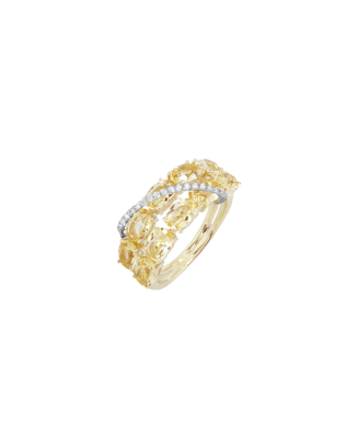 Anel Looping Colors Ouro Amarelo E Branco, Citrino, Diamante