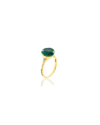 Anel Ouro Amarelo, Malaquite e Diamantes
