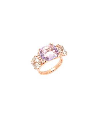 Anel Ouro Rosa, Ametista, Quartzo Transl&uacute;cido e Diamantes
