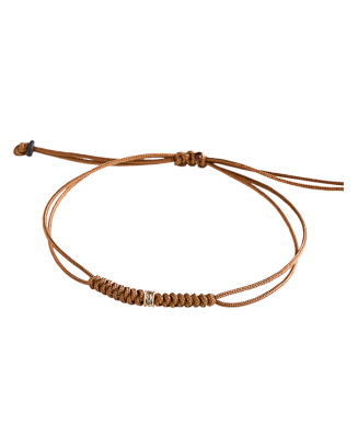 Pulseira Corda Castanha Beads Ouro Rosa E Diamante Castanho
