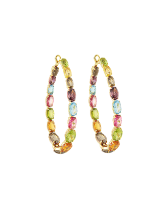 Brincos Argola Ouro Amarelo e Pedras Preciosas