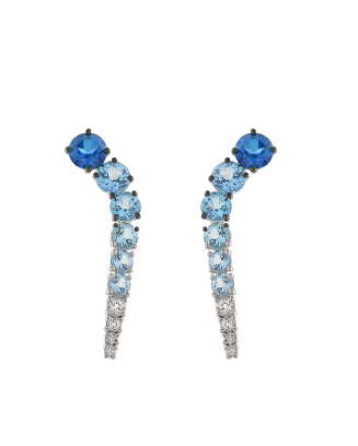 Brincos Ouro Branco, Topázio Azul e Diamantes