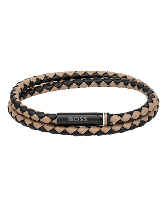 Pulseira Homem dupla aço e pele bicolor