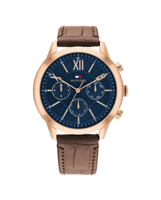 Relógio Multifunções Homem Aço e Pele