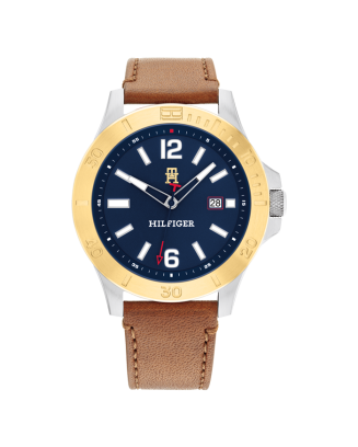 Relógio Homem Aço e Pele Castanha