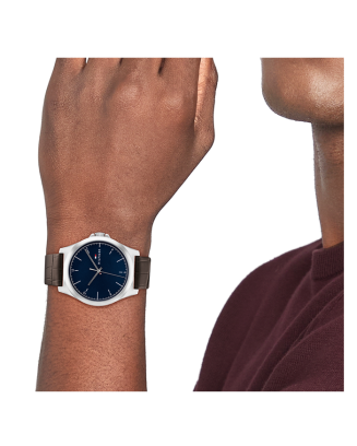 Relógio Homem Aço e Pele