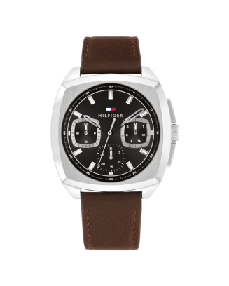 Relógio Multifunções Homem Aço e Pele