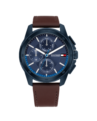 Relógio Multifunções Homem Aço e Pele