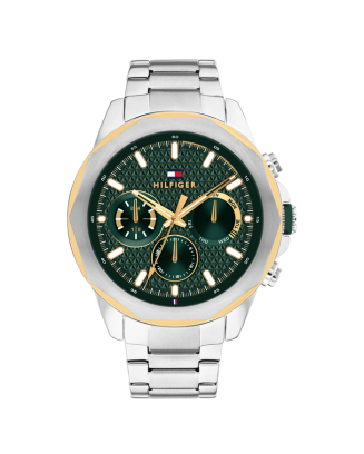 Relógio Homem Multifunções Aço Bicolor