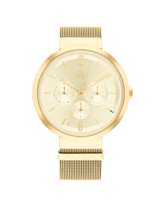 Relógio Multifunções Mulher Aço Dourado