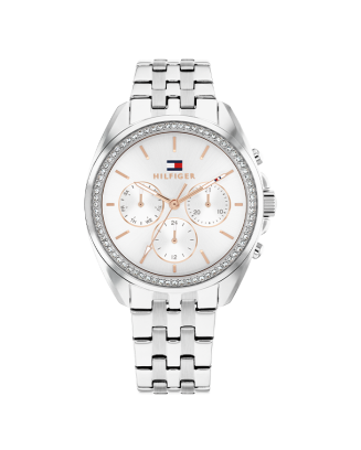 Rel&oacute;gio Mulher Multifun&ccedil;&otilde;es A&ccedil;o e Cristais