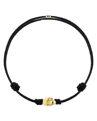 Pulseira Skull Ouro Amarelo E Corda Preta