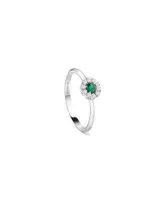 Anel Margherita Ouro Branco Diamantes E Esmeralda