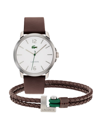 Set Relógio Aço e Pele e Pulseira Cast.