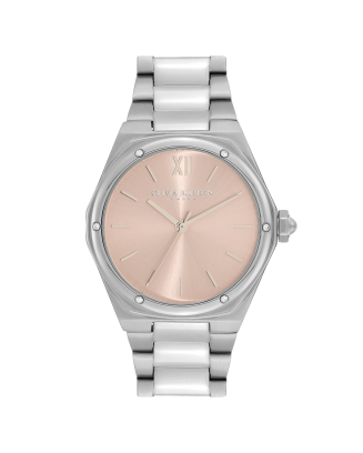 Relógio Hexa Rosa Aço e Cristais