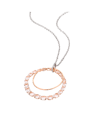 Colar Ouro Rosa, Ouro Branco, Quartzo e Diamantes