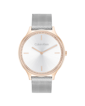 Rel&oacute;gio Senhora Bicolor com Cristais em Malha Milanesa