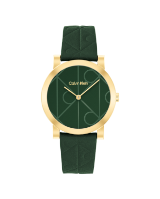 Rel&oacute;gio Senhora em Verde e Dourado