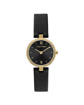 Rel&oacute;gio Senhora Preto e Dourado em Pele