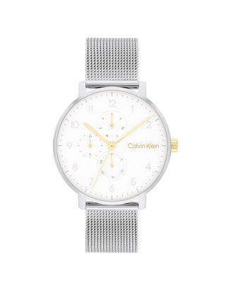 Relógio Senhora Prateado e Dourado em Malha Milanesa