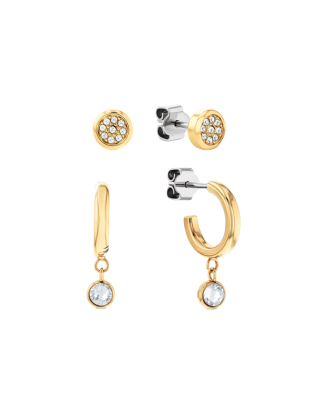 Set Mulher Brincos Aço Dourado Cristais