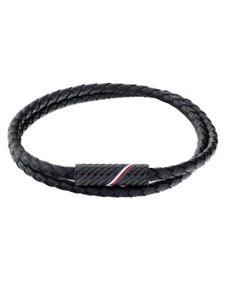 Pulseira Dupla Pele Preta e Aço IP Íman