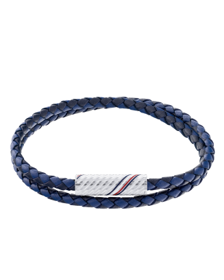 Pulseira Dupla Pele Azul e Aço Íman