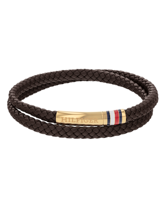 Pulseira dupla Homem aço e pele castanha