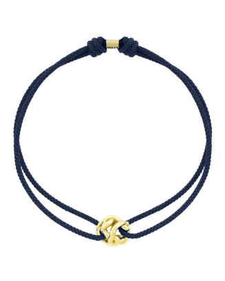 Pulseira Knot Ball Ouro Amarelo E Corda Azul