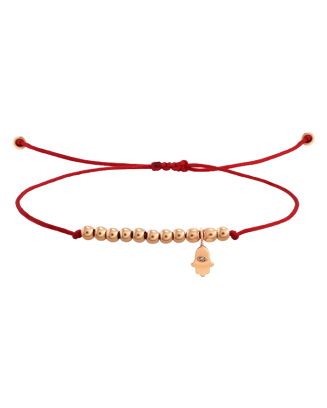 Pulseira Mini Hamsa Corda Vermelha e Ouro Rosa