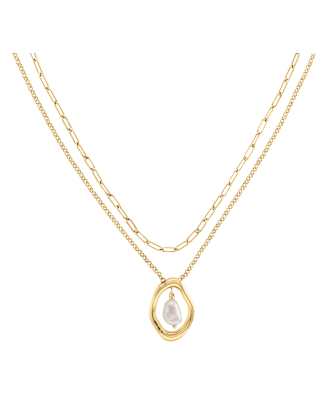 Colar Duplo Senhora Dourado com Pérola