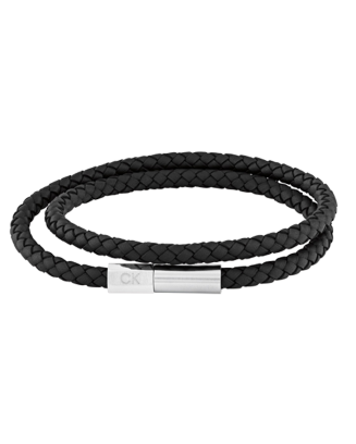 Bracelete Dupla Homem em Aço e Pele Preto