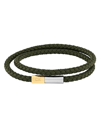 Bracelete Dupla Homem em Aço e Pele Verde