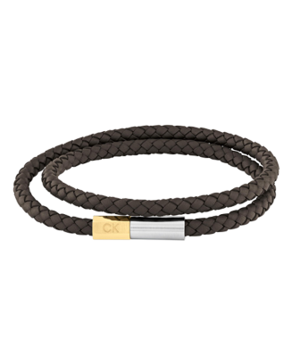 Bracelete Dupla Homem em Aço e Pele Castanho