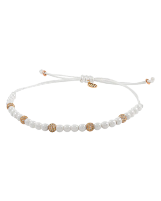 Pulseira Corda Ceramica Branca, Ouro Rosa e Diamantes