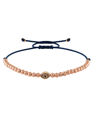 Pulseira Eye Corda Preta Ouro Rosa Safira Azul E Diamantes