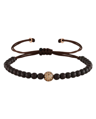 Pulseira Corda Castanha, Ouro Rosa, Beads E Diamantes