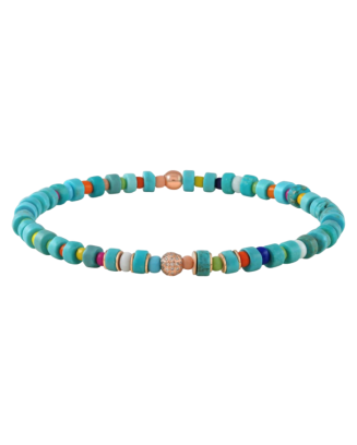 Pulseira Energy Beads Ouro Rosa, Turquesa E Diamantes