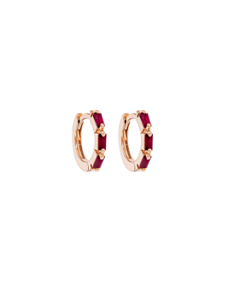 Brincos Argola Ouro Rosa, Rubis e Diamantes