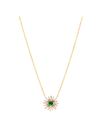 Colar Princesa Flor de Esmeralda Em Ouro Amarelo e Diamantes