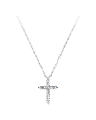 Colar Cross Ouro Branco E Diamantes