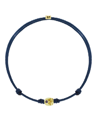Pulseira Half Skull Navy com Ouro Amarelo e Safira Azul