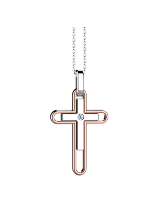 Colar Cruz Ouro Rosa E Diamantes