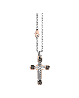 Colar Cruz Ouro Branco, Ouro Rosa E Diamantes