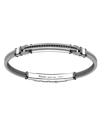 Pulseira Pele Cinzenta, Prata E Espinélios Pretos