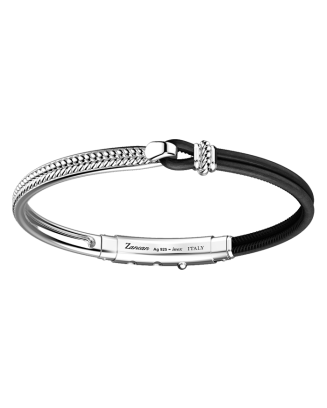 Pulseira Pele Preta E Prata