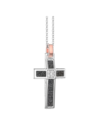 Colar Cruz Prata, Ouro Rosa E Diamante