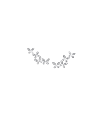 Brincos Ear Climber Butterfly Ouro Branco E Diamantes